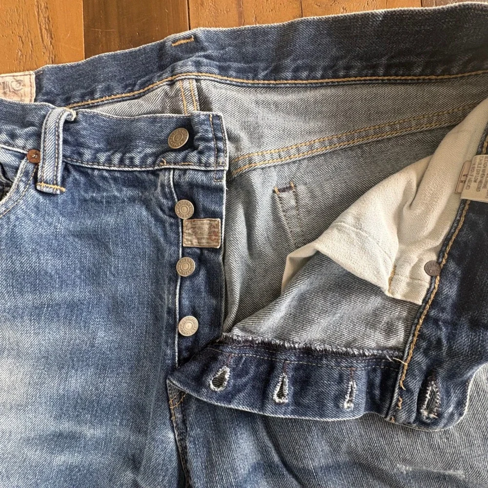 Vtg POLO Ralph Lauren Mens 36x32 Distressed Straight Leg Jeans Button Fly Grunge